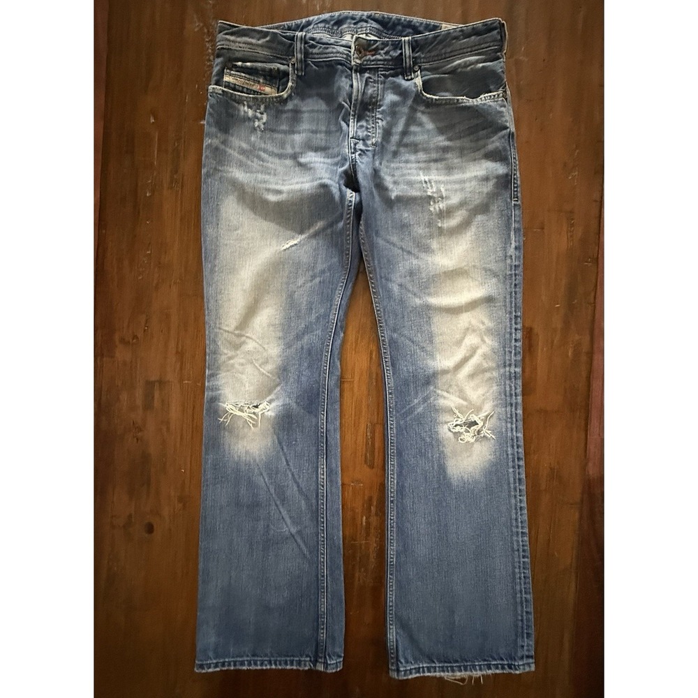 Diesel Zatiny Jeans Mens 33x32 Blue Distressed Bootcut Made In Italy